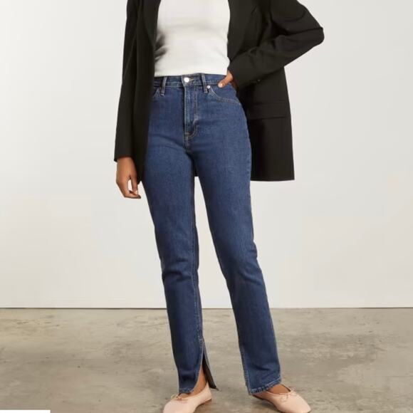 Everlane Denim - Everlane The Cheeky Split-Hem Straight Leg Denim Jeans Midnight Wash Size 28